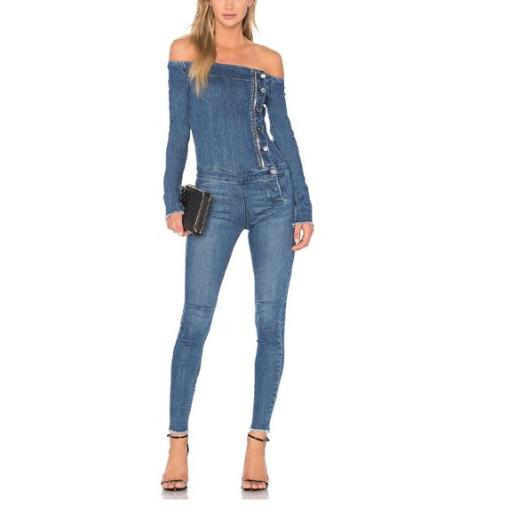 RTA Denim Lucienne Off Shoulder Jumpsuit in Raid Size 0 - Picture 1 of 7